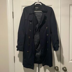 Dark Blue Boohoo Man Trenchcoat
